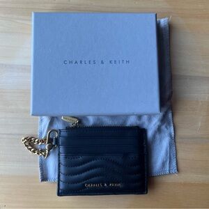 Charles & Keith Black Card Holder with Gold Chain with box, dust bag